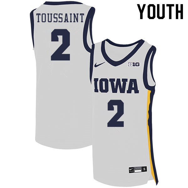 Youth #2 Joe Toussaint Iowa Hawkeyes College Basketball Jerseys Sale-White - Click Image to Close